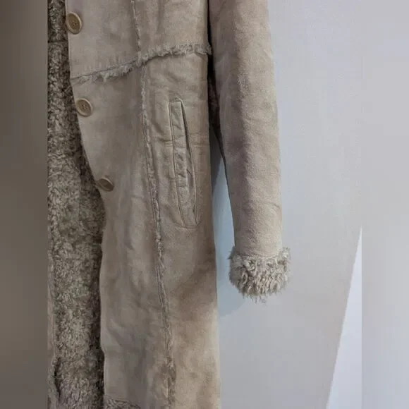 Vintage Y2K Kenneth Cole Reaction Leather Suede Sherpa Trim/Line Penny Lane Coat